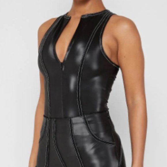 Maniere De Voir Tops - Maniere De Voir RACER NECK HIGH SHINE BODYSUIT - BLACK - Size US 0